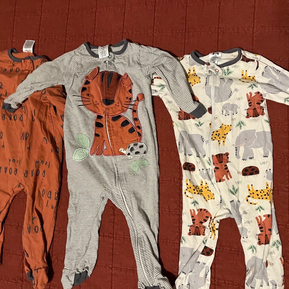 Set of Three Gerber Tiger Footed Sleepers- 6-9 Months- Like-New